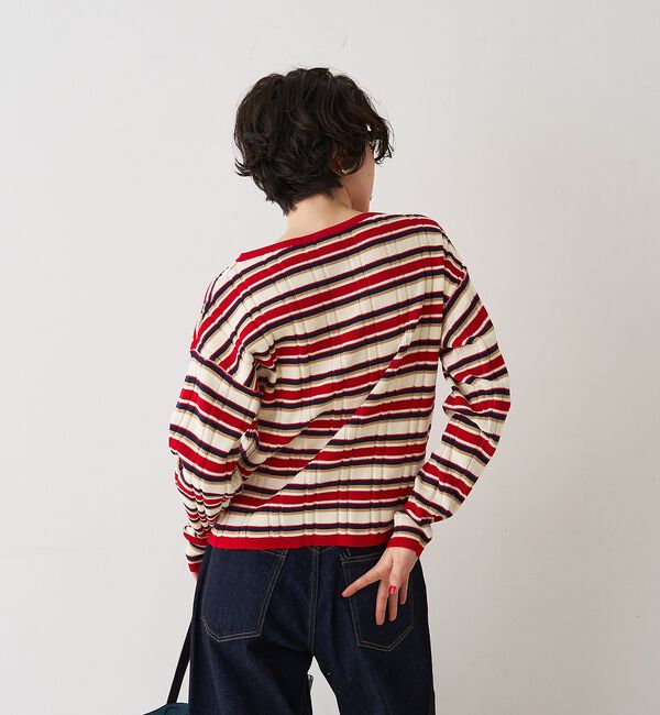 Rouge vif「ストライプ組織2WAYニット/カーディガン【予約】」|ニット・セーター|