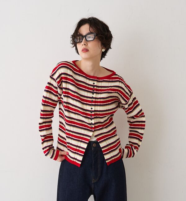 Rouge vif「ストライプ組織2WAYニット/カーディガン【予約】」|ニット・セーター|