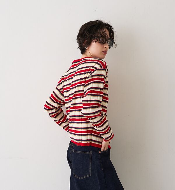Rouge vif「ストライプ組織2WAYニット/カーディガン【予約】」|ニット・セーター|