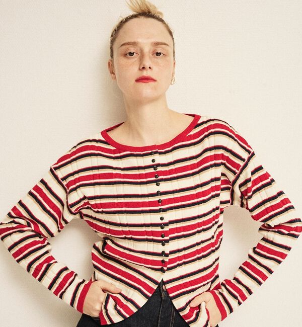 Rouge vif「ストライプ組織2WAYニット/カーディガン【予約】」|ニット・セーター|