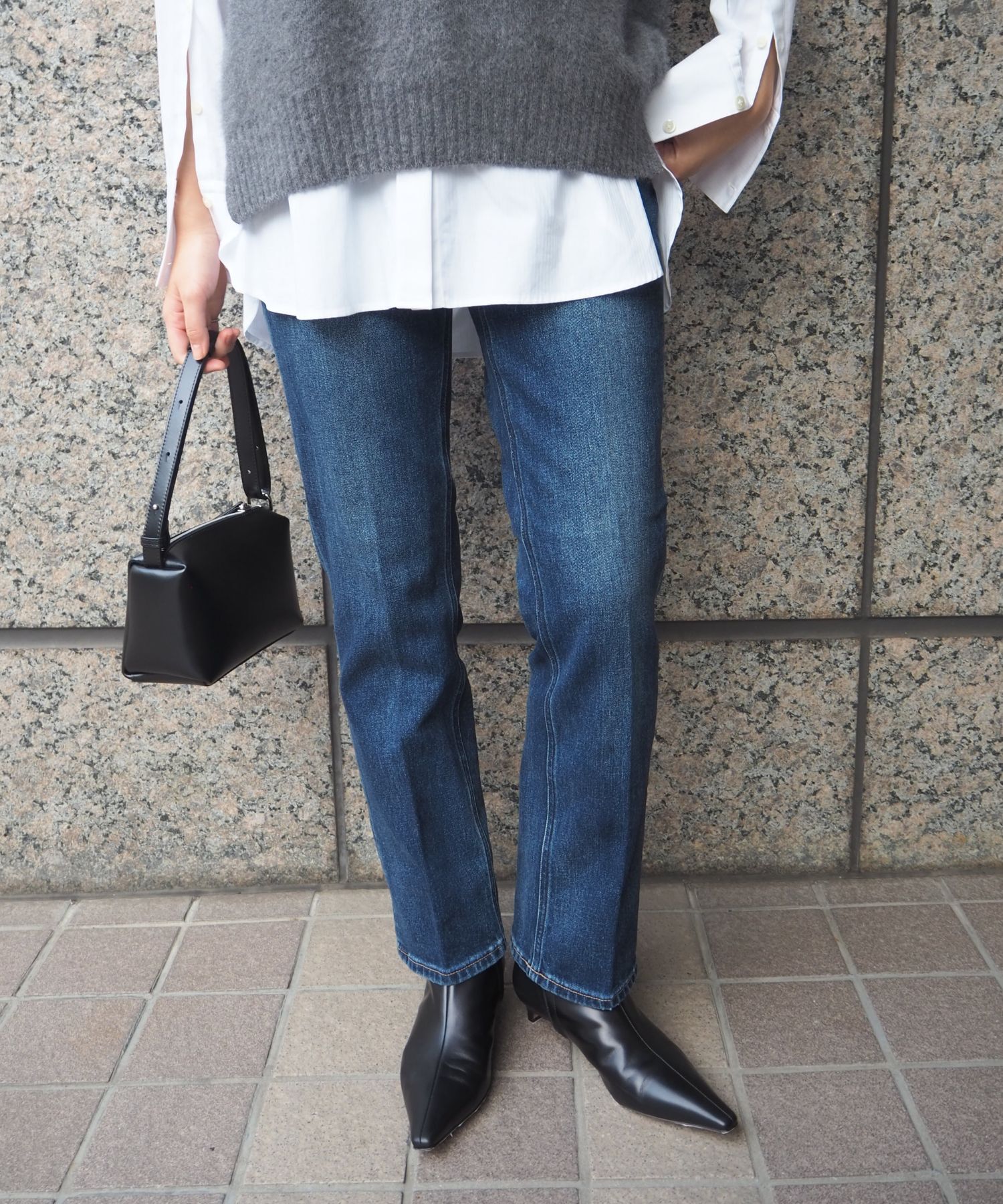 qualite「【Healthy DENIM】Celery Long ストレートデニム」|デニム|ダークネイビー