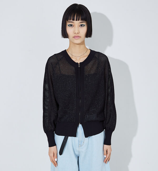 NOMINE「ラメメッシュ２WAY ZIPニットブルゾン」|カーディガン|