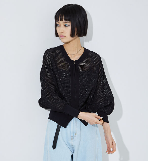 NOMINE「ラメメッシュ２WAY ZIPニットブルゾン」|カーディガン|