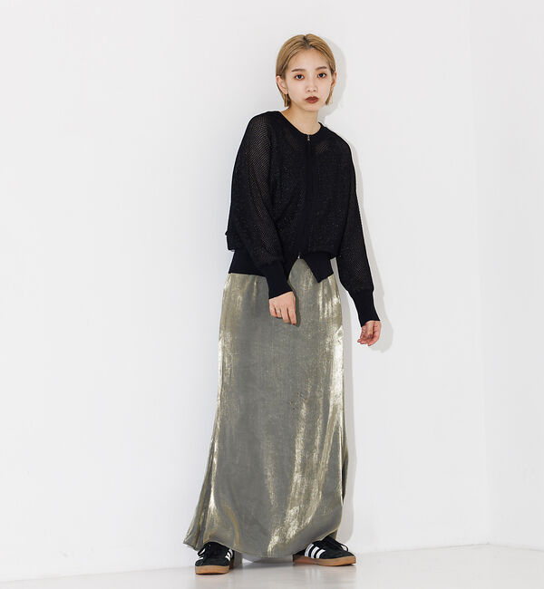 NOMINE「ラメメッシュ２WAY ZIPニットブルゾン」|カーディガン|