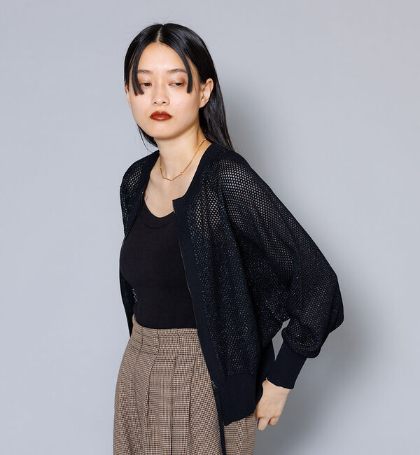 NOMINE「ラメメッシュ２WAY ZIPニットブルゾン」|カーディガン|