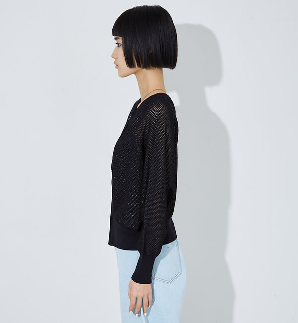 NOMINE「ラメメッシュ２WAY ZIPニットブルゾン」|カーディガン|