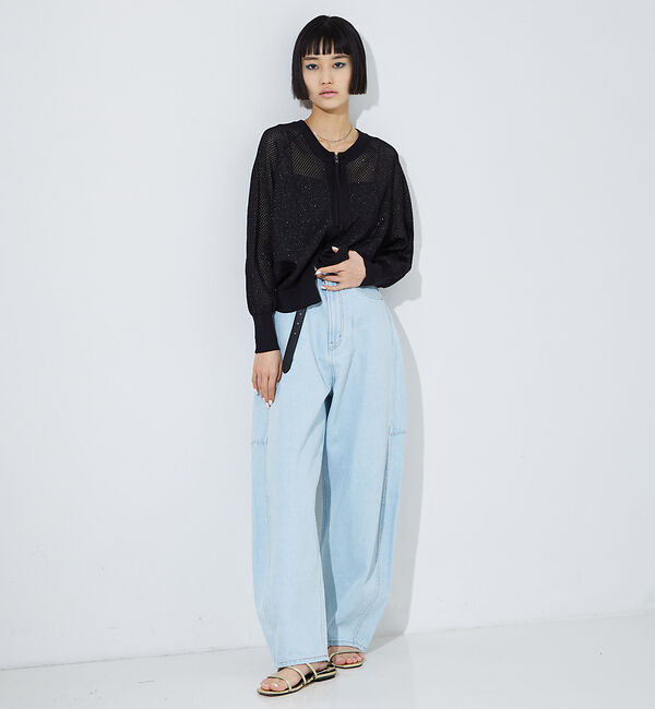 NOMINE「ラメメッシュ２WAY ZIPニットブルゾン」|カーディガン|