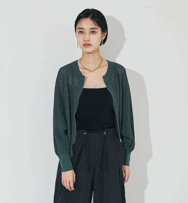 NOMINE「ラメメッシュ２WAY ZIPニットブルゾン」|カーディガン|