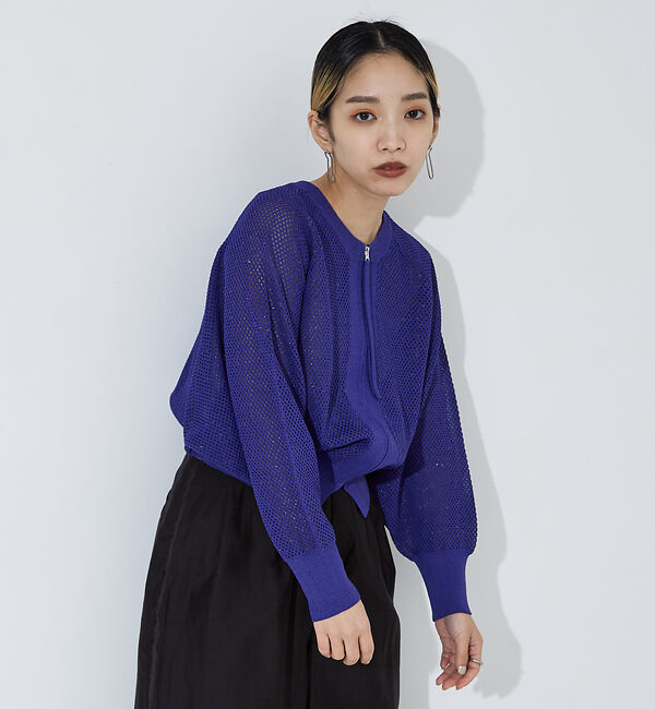 NOMINE「ラメメッシュ２WAY ZIPニットブルゾン」|カーディガン|