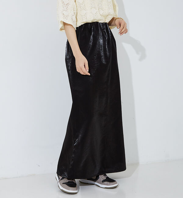 NOMINE「【セットアップ着用可】前後２WAYサテンロングスカート」|スカート|ブラック