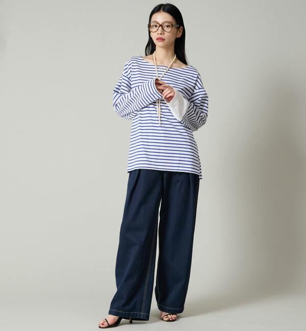 Liesse「後ろVあき袖切り替えボーダートップス」|Tシャツ・カットソー|