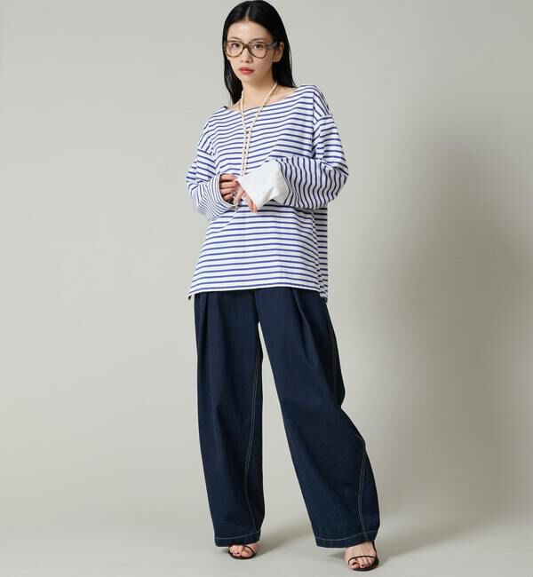 Liesse「後ろVあき袖切り替えボーダートップス」|Tシャツ・カットソー|