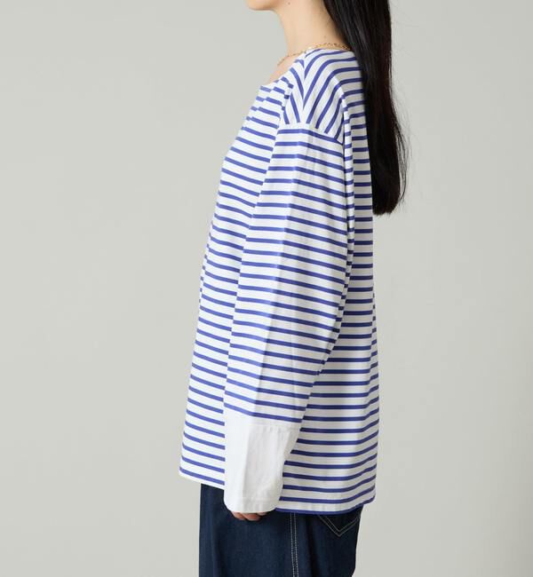 Liesse「後ろVあき袖切り替えボーダートップス」|Tシャツ・カットソー|