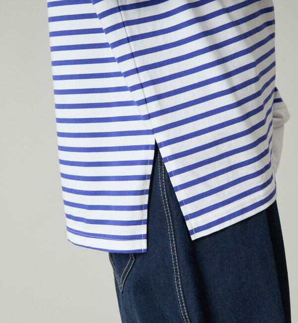 Liesse「後ろVあき袖切り替えボーダートップス」|Tシャツ・カットソー|