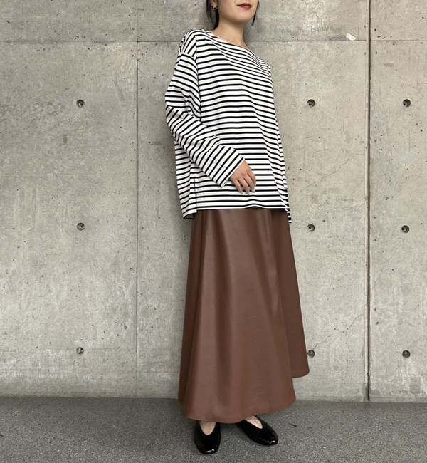 Liesse「後ろVあき袖切り替えボーダートップス」|Tシャツ・カットソー|