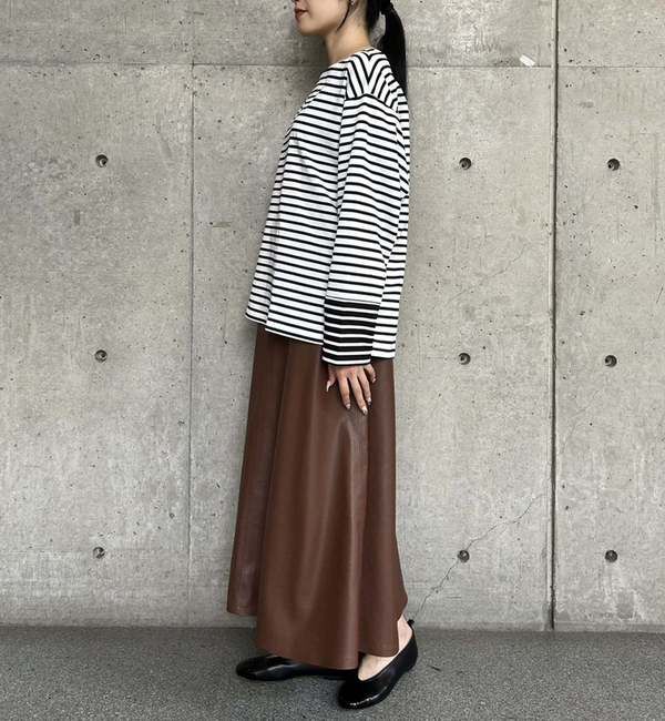 Liesse「後ろVあき袖切り替えボーダートップス」|Tシャツ・カットソー|