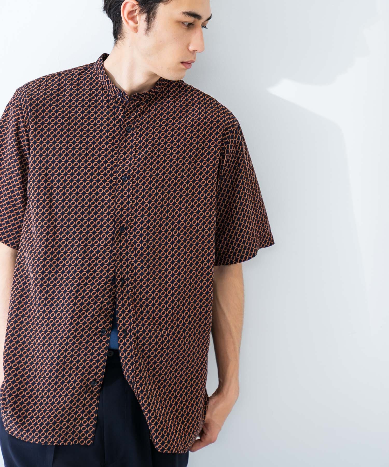 URBAN RESEARCH「PRINT BAND COLLAR SHIRTS」|シャツ・ブラウス|ブルー系その他