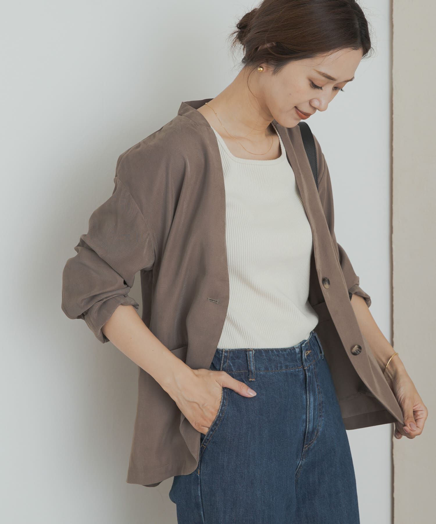 URBAN RESEARCH DOORS「ノーカラージャケット」|ノーカラージャケット|ベージュ