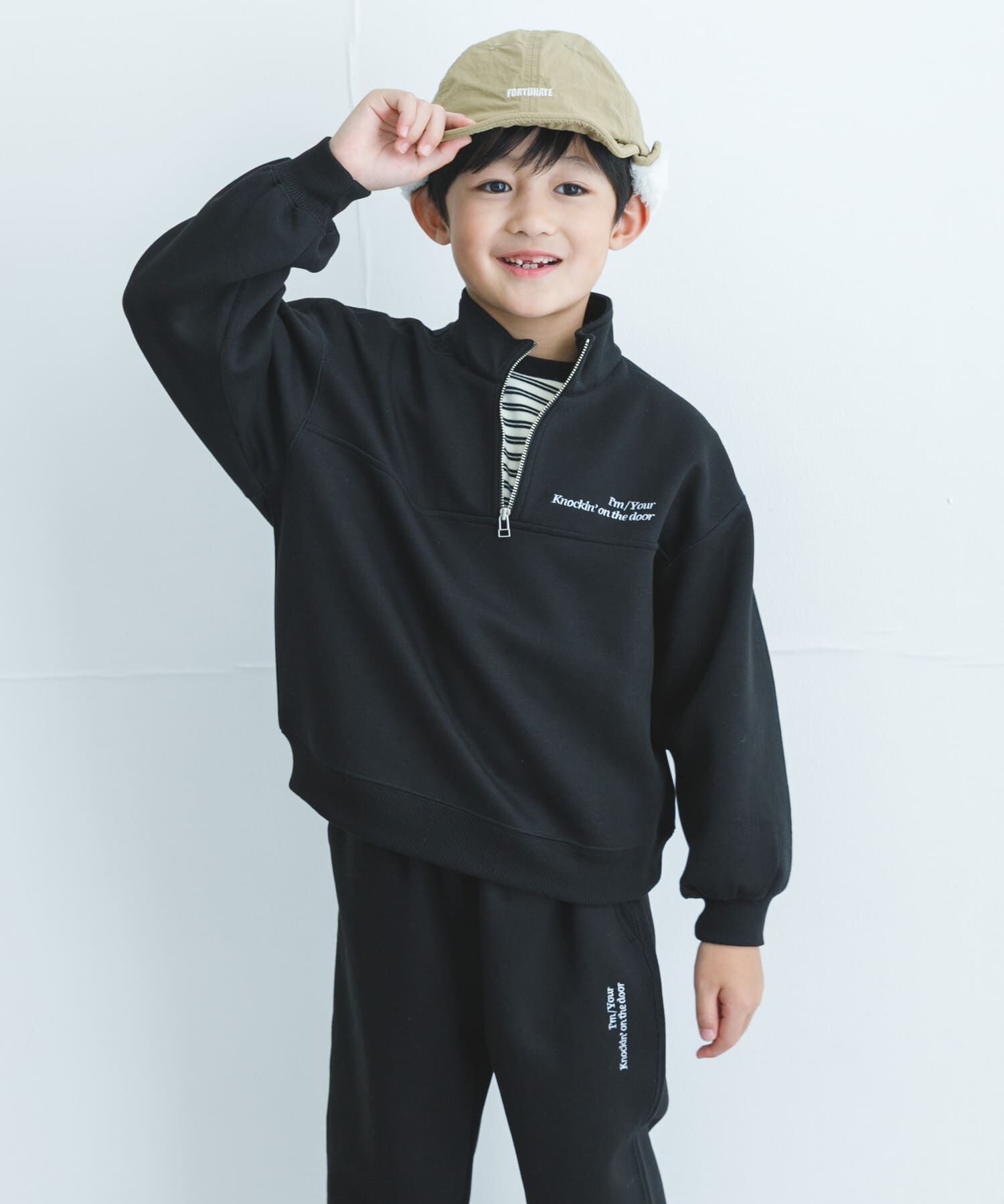 URBAN RESEARCH DOORS「『セットアップ対応』ハーフジップダンボールプルオーバー(KIDS)」|その他|ブラック