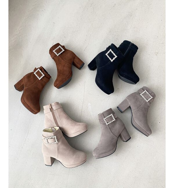 MAJESTICLEGON「パールビジューバックルブーツ」|ショートブーツ|