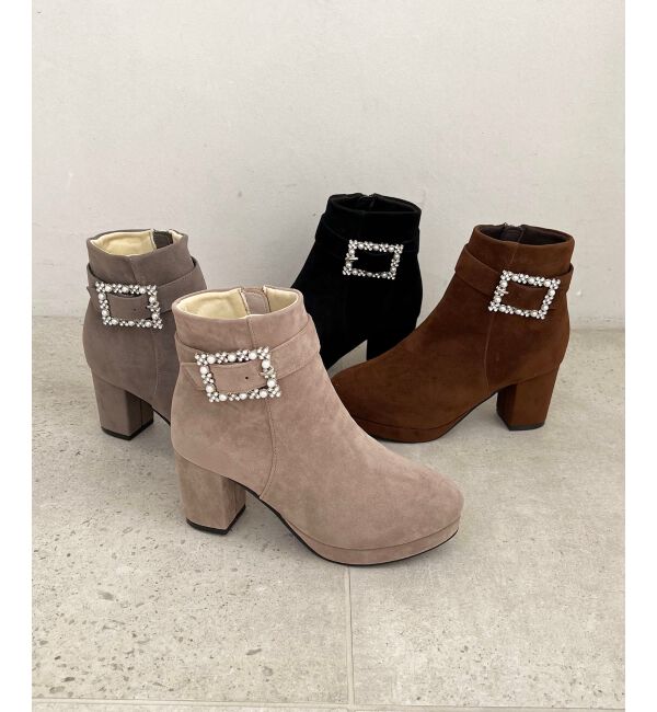 MAJESTICLEGON「パールビジューバックルブーツ」|ショートブーツ|