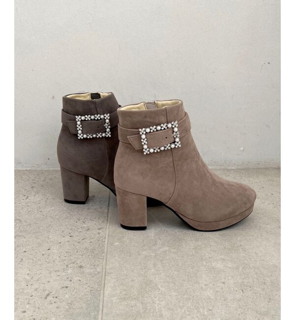 MAJESTICLEGON「パールビジューバックルブーツ」|ショートブーツ|