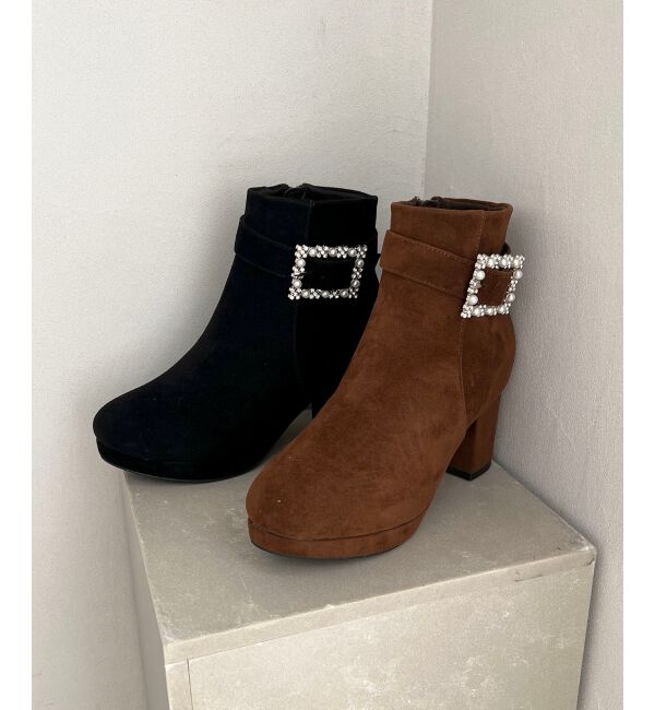 MAJESTICLEGON「パールビジューバックルブーツ」|ショートブーツ|