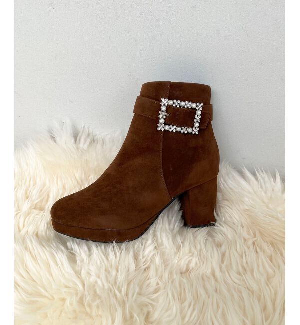 MAJESTICLEGON「パールビジューバックルブーツ」|ショートブーツ|