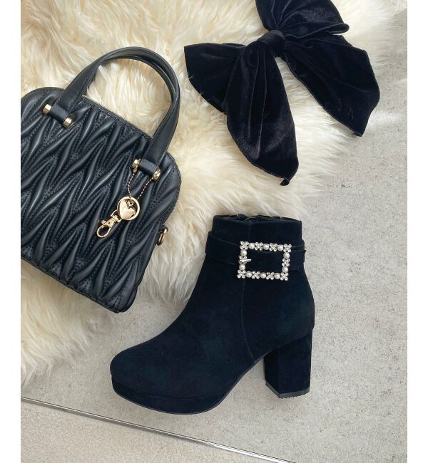 MAJESTICLEGON「パールビジューバックルブーツ」|ショートブーツ|