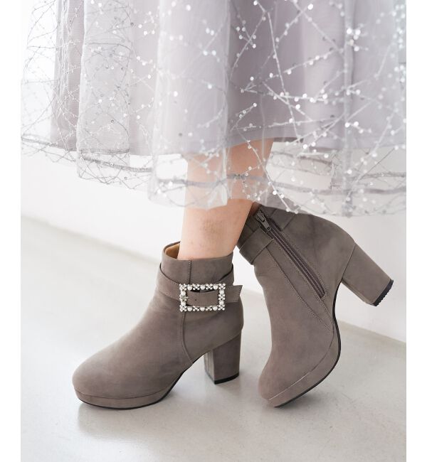 MAJESTICLEGON「パールビジューバックルブーツ」|ショートブーツ|