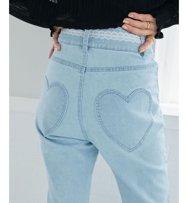  「ヒップハートフレアパンツ」|デニム|サックス