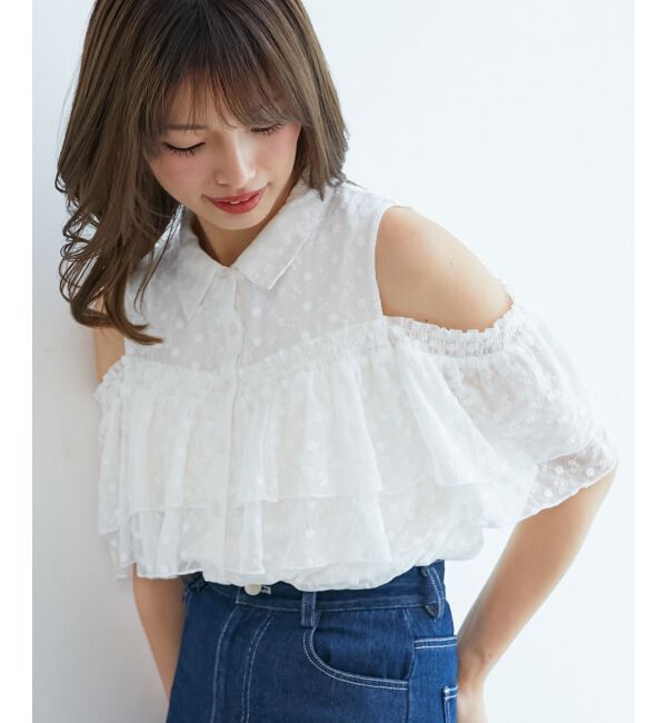  「肩開きフリルブラウス」|シャツ・ブラウス|