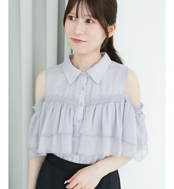  「肩開きフリルブラウス」|シャツ・ブラウス|