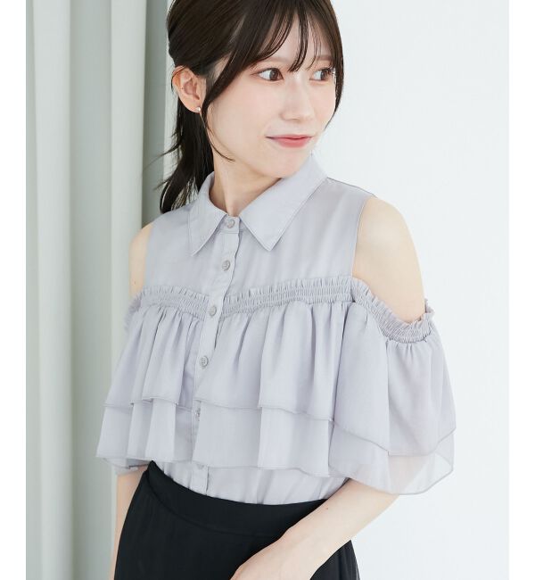  「肩開きフリルブラウス」|シャツ・ブラウス|
