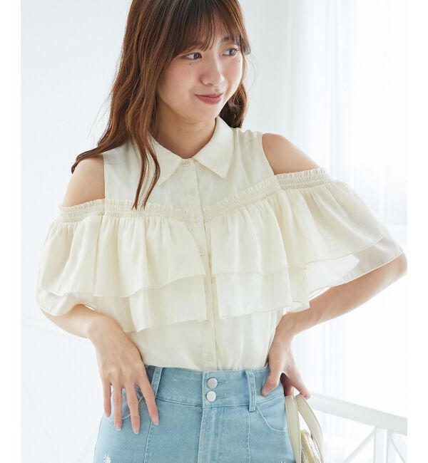  「肩開きフリルブラウス」|シャツ・ブラウス|