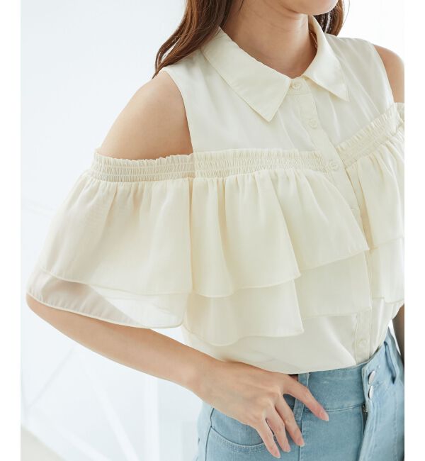  「肩開きフリルブラウス」|シャツ・ブラウス|