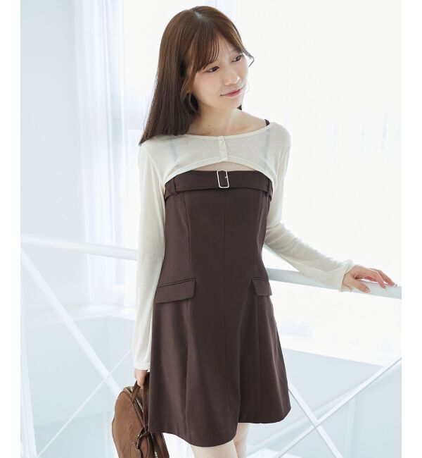  「デコルテオープンミニワンピセット」|ワンピース|ブラウン