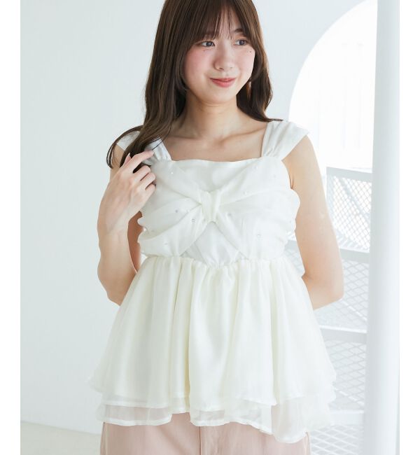  「キラキラビジューリボンビスチェ」|キャミソール|アイボリー