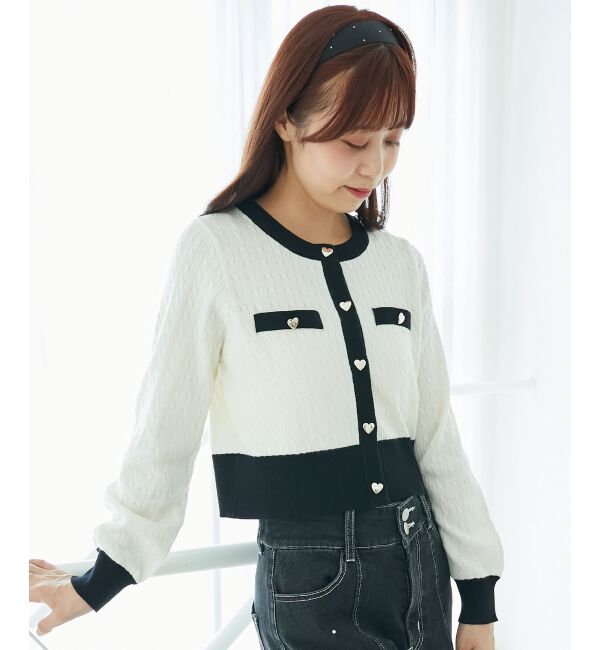  「バイカラーケーブルニットカーデ」|カーディガン|