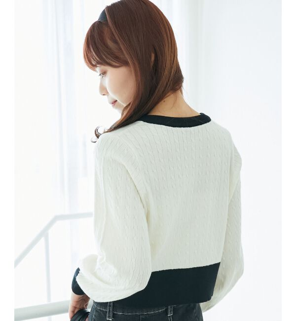  「バイカラーケーブルニットカーデ」|カーディガン|