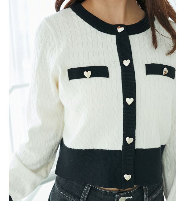  「バイカラーケーブルニットカーデ」|カーディガン|