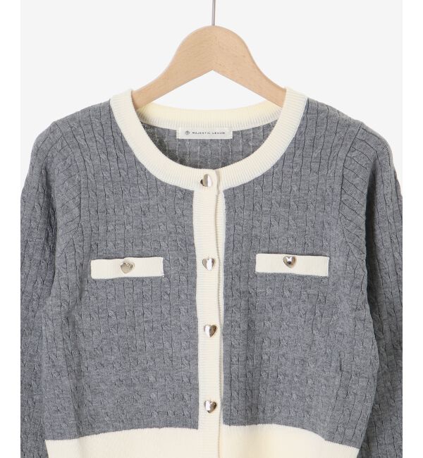  「バイカラーケーブルニットカーデ」|カーディガン|