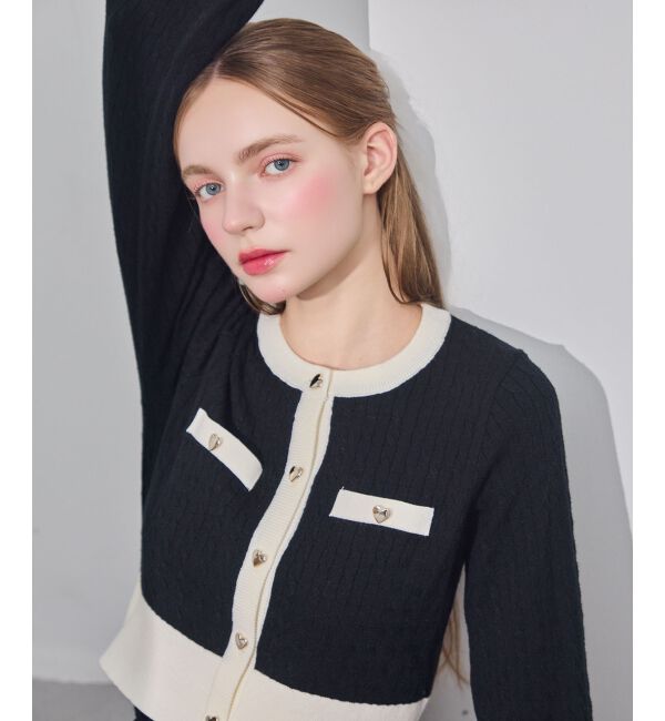  「バイカラーケーブルニットカーデ」|カーディガン|