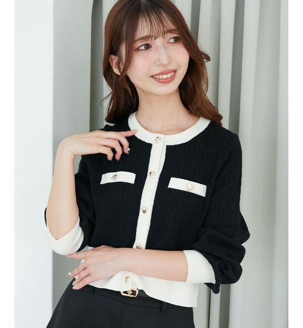  「バイカラーケーブルニットカーデ」|カーディガン|