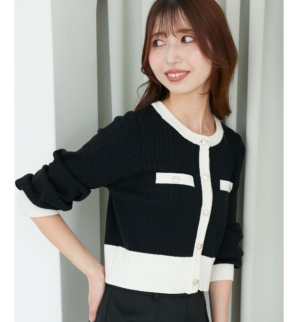  「バイカラーケーブルニットカーデ」|カーディガン|
