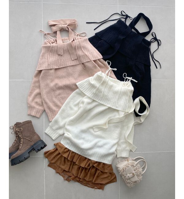  「チョーカー付きオフショルミニワンピ」|ワンピース|