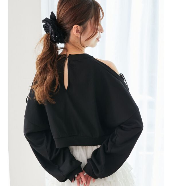  「オープンショルダーリボンスウェット」|スウェット・ジャージ|