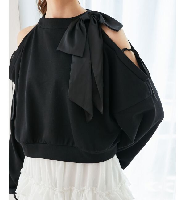  「オープンショルダーリボンスウェット」|スウェット・ジャージ|