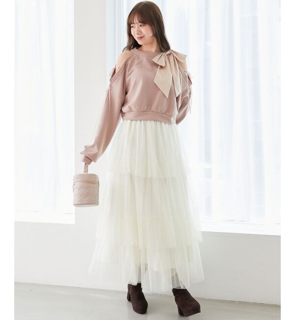  「オープンショルダーリボンスウェット」|スウェット・ジャージ|