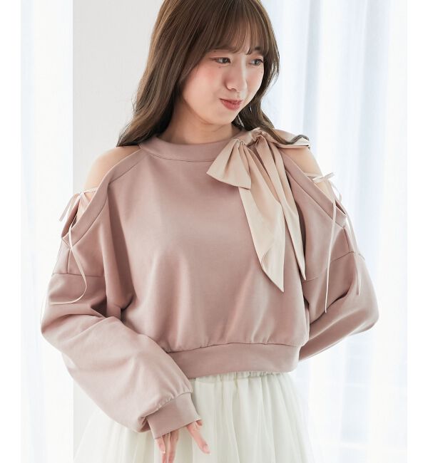  「オープンショルダーリボンスウェット」|スウェット・ジャージ|